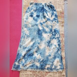 Blue Tie-Dye Maxi Skirt With Side Slits Size M